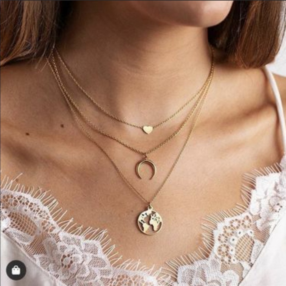 ‼️CLOSET CLOSING‼️ONLY ONE LEFT! Multi-layer Map, Moon, Heart Necklace - Picture 3 of 4